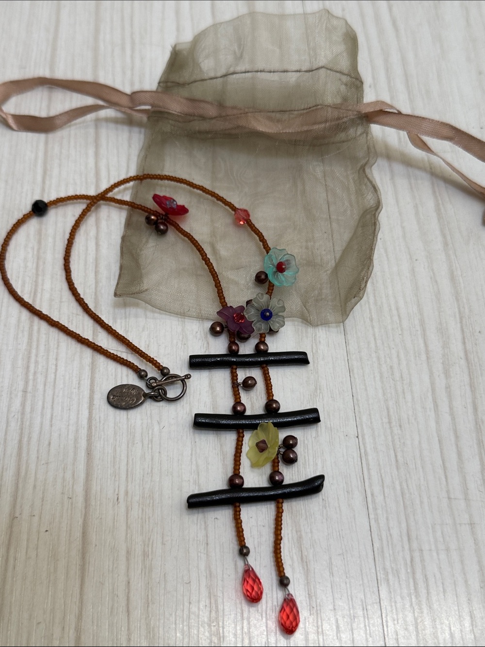 Carmela Rose Boho Floral Beaded Drop Necklace & Pouch